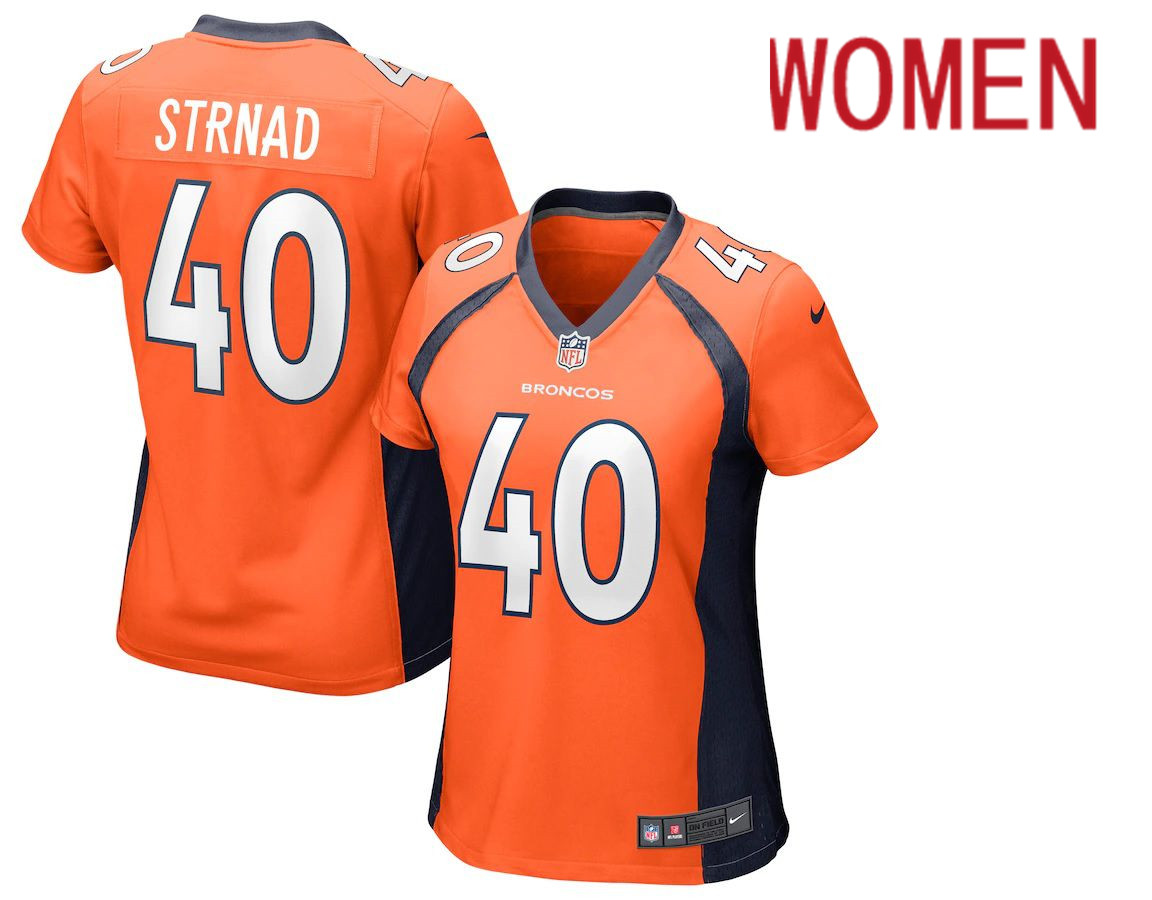 Women Denver Broncos 40 Justin Strnad Nike Orange Game NFL Jersey